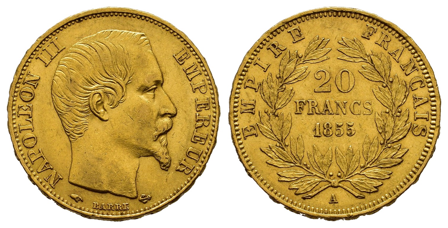 PEUS 8028 Frankreich 5,81 g Feingold. Napoleon III. (1852-1870) 20 Francs GOLD 1855 A Sehr schön