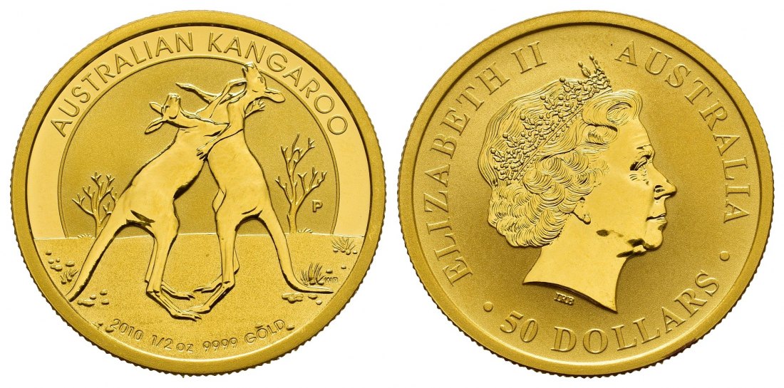 PEUS 8032 Australien 15,55 g Feingold. Zwei kämpfende Kängurus 50 Dollars GOLD 1/2 Unze 2010P Uncirculated