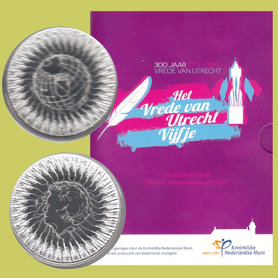  Offiz. 5 Euro Silbermünze Niederl. *300 Jahre Vertrag von Utrecht* 2013 *PP* nur 12.500St   