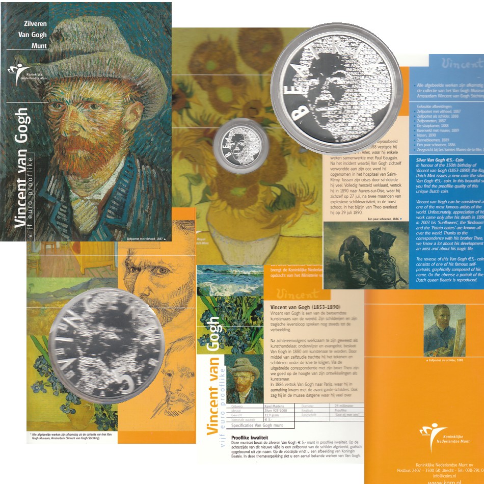  Offiz. 5-Euro-Silbermünze Niederl. *Vincent van Gogh* 2003 *PP* 11,1g Feinsilber   