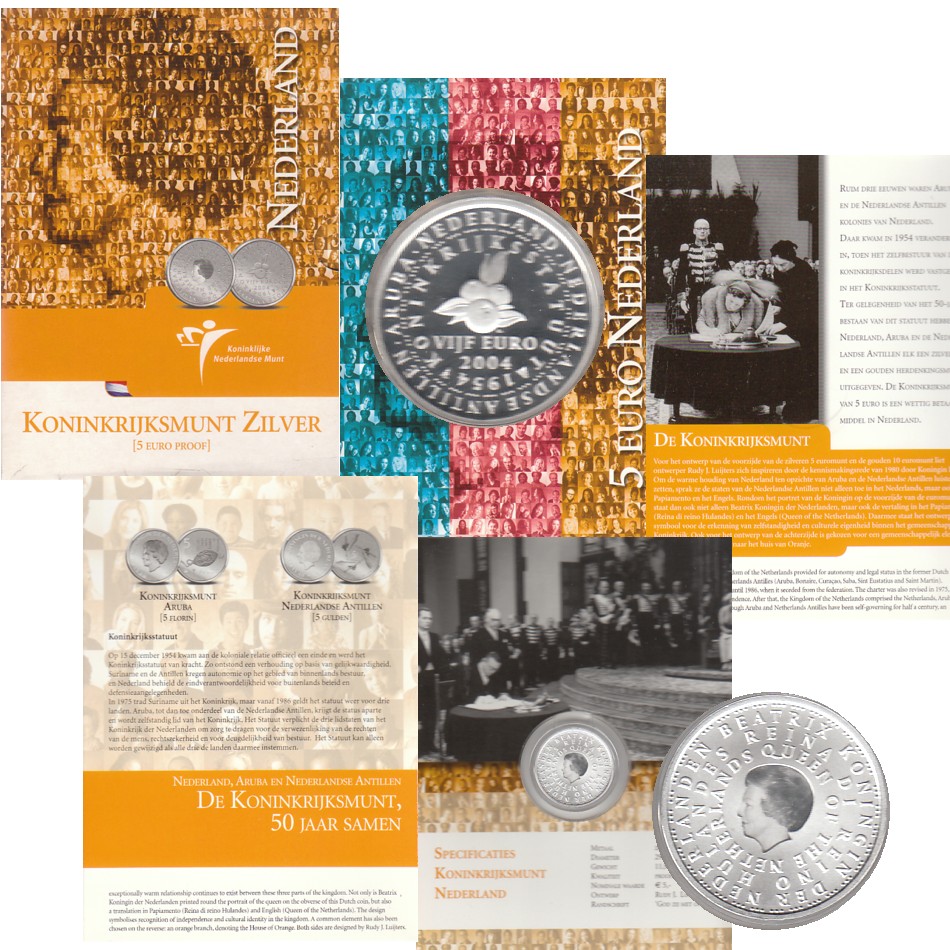 Offiz. 5€ Silbermünze Niederlande *50 Jahre Statut für das Königreich der NL* 2004 *PP*   