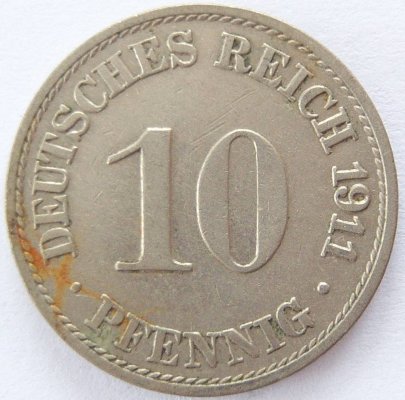  Deutsches Reich 10 Pfennig 1911 A K-N s-ss   