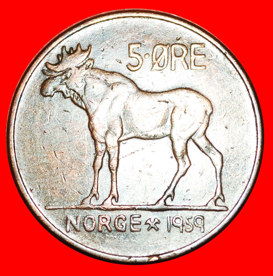 * ELK (1958-1973): NORWAY ★ 5 ORE 1959! OLAV V (1957-1991)  LOW START ★ NO RESERVE!   