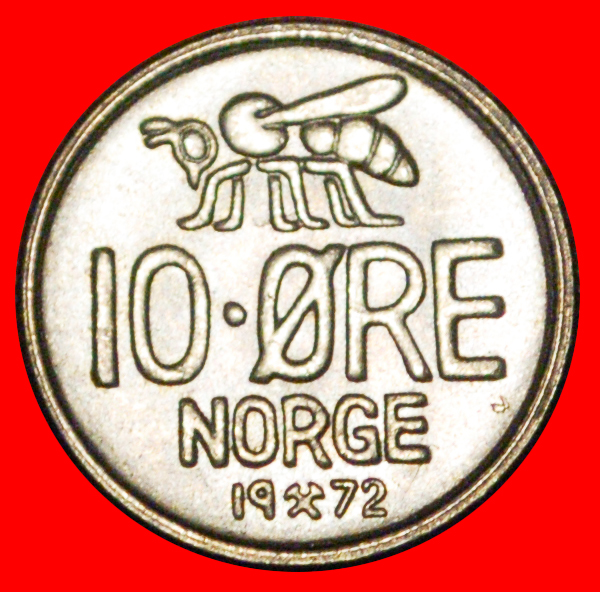  * HONEYBEE (1958-1973): NORWAY★10 ORE 1972 UNC MINT LUSTRE! OLAV V 1957-1991 LOW START ★ NO RESERVE!   