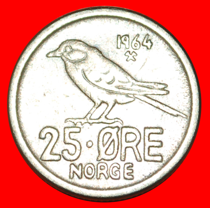 * VOGEL (1958-1973): NORWEGEN ★ 25 OERE 1964! OLAV V. (1957-1991) OHNE VORBEHALT!