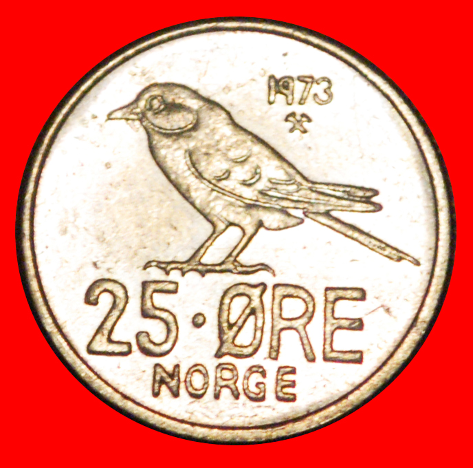  * BIRD (1958-1973): NORWAY ★ 25 ORE 1973 MINT LUSTRE! OLAV V (1957-1991)★LOW START ★ NO RESERVE!   