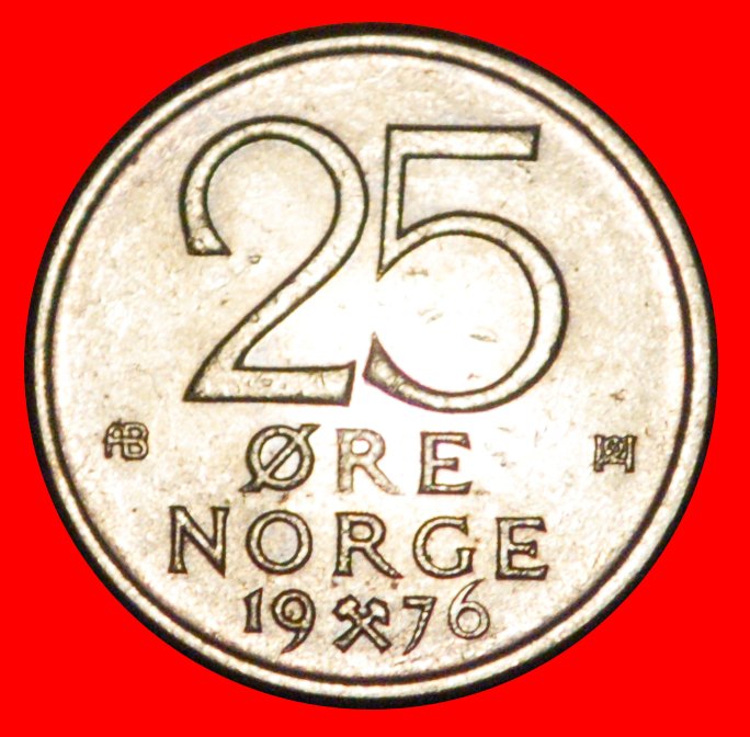  * MONOGRAM (1974-1982): NORWAY ★ 25 ORE 1976! MINT LUSTRE! OLAV V 1957-1991★LOW START ★ NO RESERVE!   