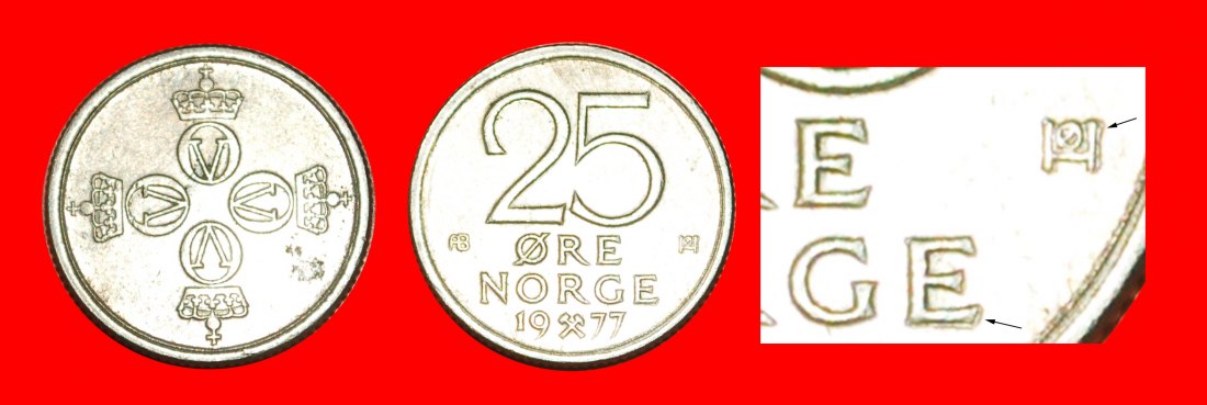  * MONOGRAMM (1974-1982): NORWEGEN ★ 25 OERE 1977 UNVERÖFFENTLICHT! OLAV V. 1957-1991★OHNE VORBEHALT!   