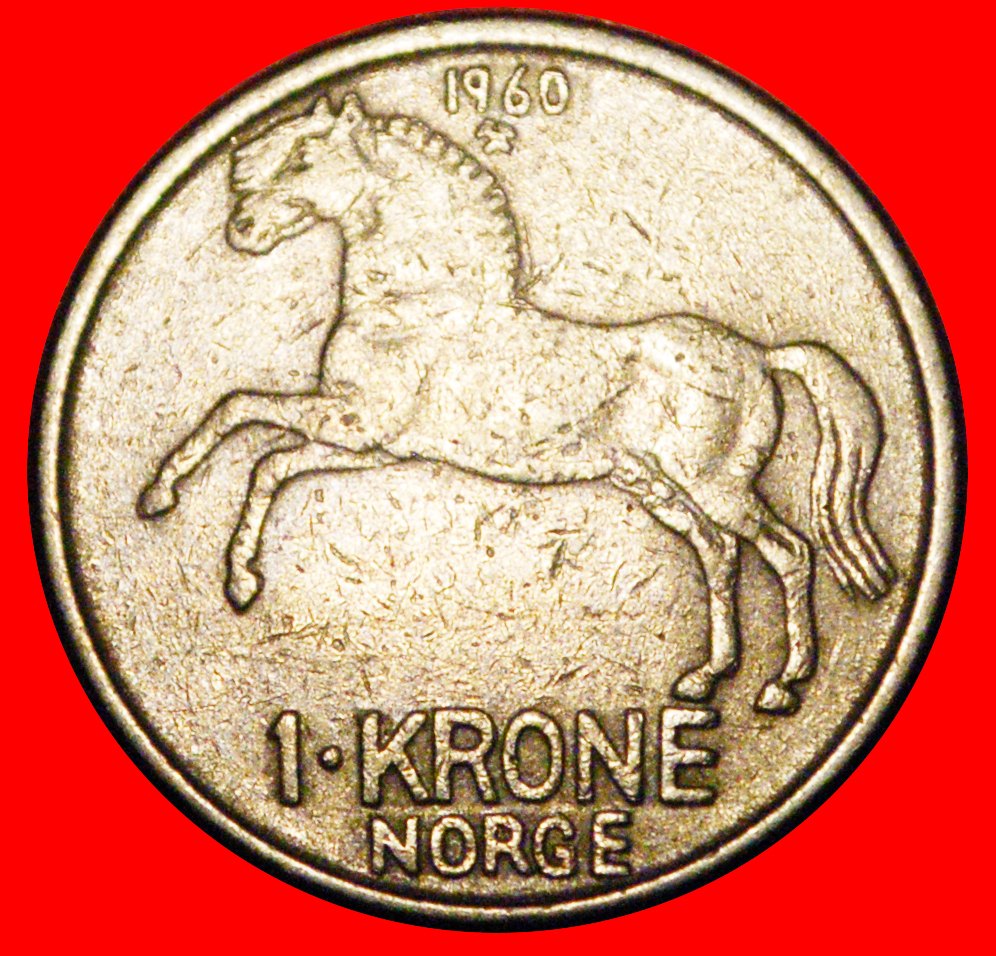  * HORSE (1958-1973): NORWAY ★ 1 CROWN 1960 UNCOMMON! OLAV V (1957-1991)★LOW START ★ NO RESERVE!   