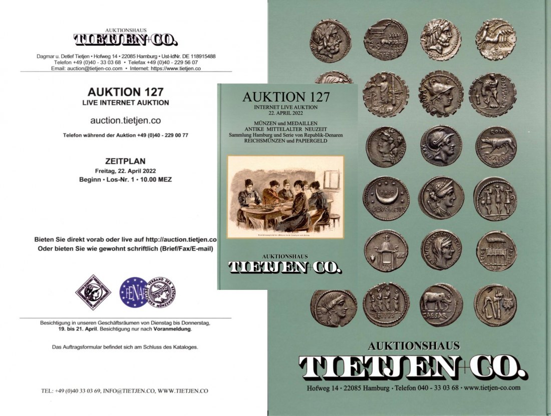  Tietjen (Hamburg) Auktion 127 (2022) Sammlung Hamburg und Serie von Republik Denare ua.   