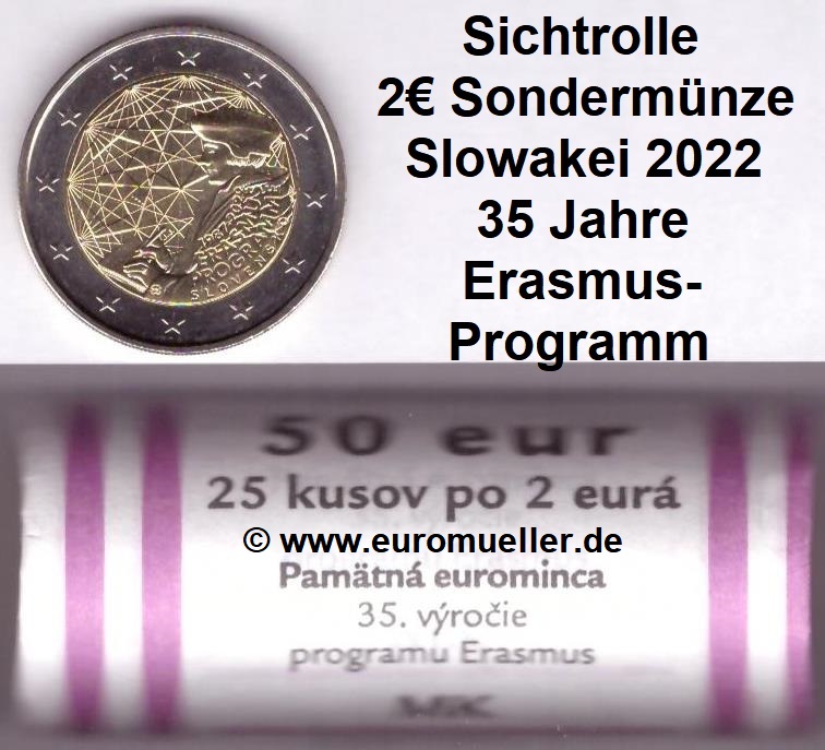 Slowakei Rolle...2 Euro Gedenkmünze 2022...Erasmus   
