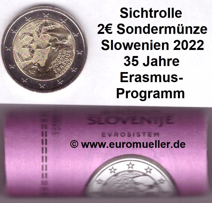 Slowenien Rolle...2 Euro Gedenkmünze 2022...Erasmus   