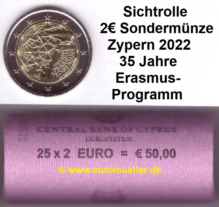 Zypern Rolle...2 Euro Gedenkmünze 2022...Erasmus   
