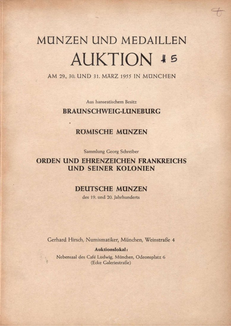  Hirsch (München) Auktion 05 (1955) Braunschweig-Lüneburg Teil I./ Slg SCHREIBER Orden & Ehrenzeichen   