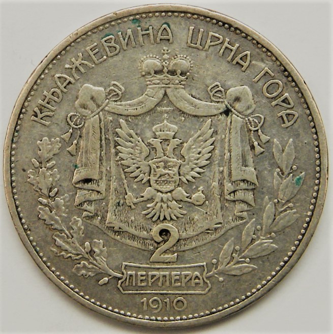  Montenegro: Nicolas I., 2 Perpera 1910, fvz! Silber mit schöner Patina!! SELTEN!!   