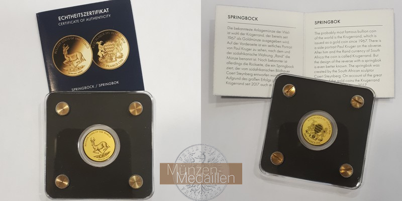 Tschad  3000 Franken MM-Frankfurt Feingold: 1/500oz Springbock 2019 