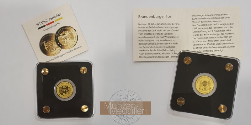 Tschad  3000 Franken MM-Frankfurt Feingold: 1/500oz Mauerfall - Brandenburger Tor 2019 