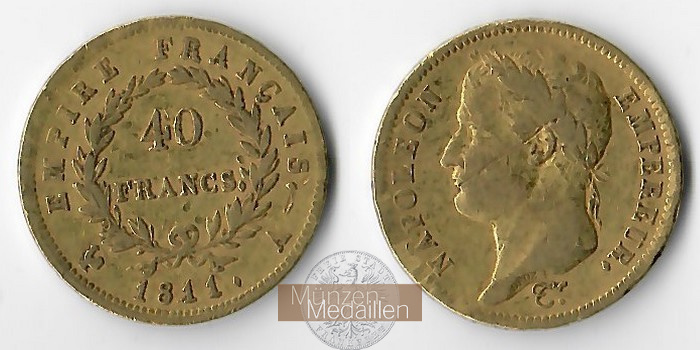 Frankreich Feingewicht: 11,62g 40 Francs 1811 A 