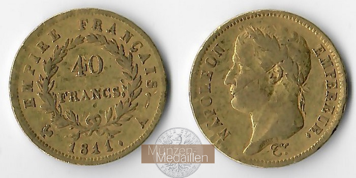 Frankreich Feingewicht: 11,62g 40 Francs 1811 A 