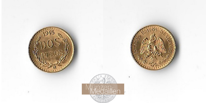 Mexiko MM-Frankfurt Feingold: 1,5g 2 Pesos 1945 