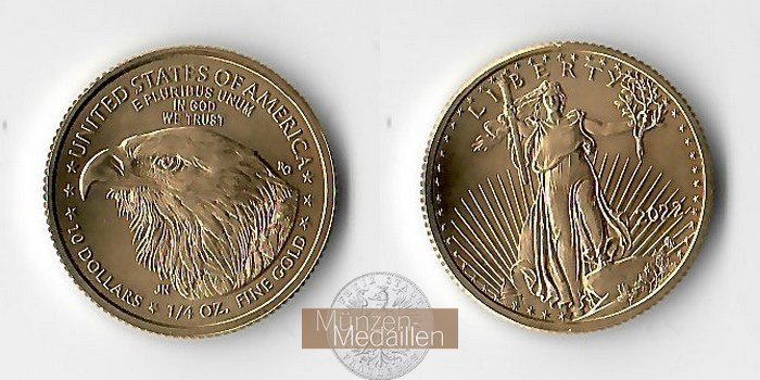 USA  10 Dollar MM-Frankfurt  Feingold: 7,77g American Gold Eagle (Type 2) 2022 