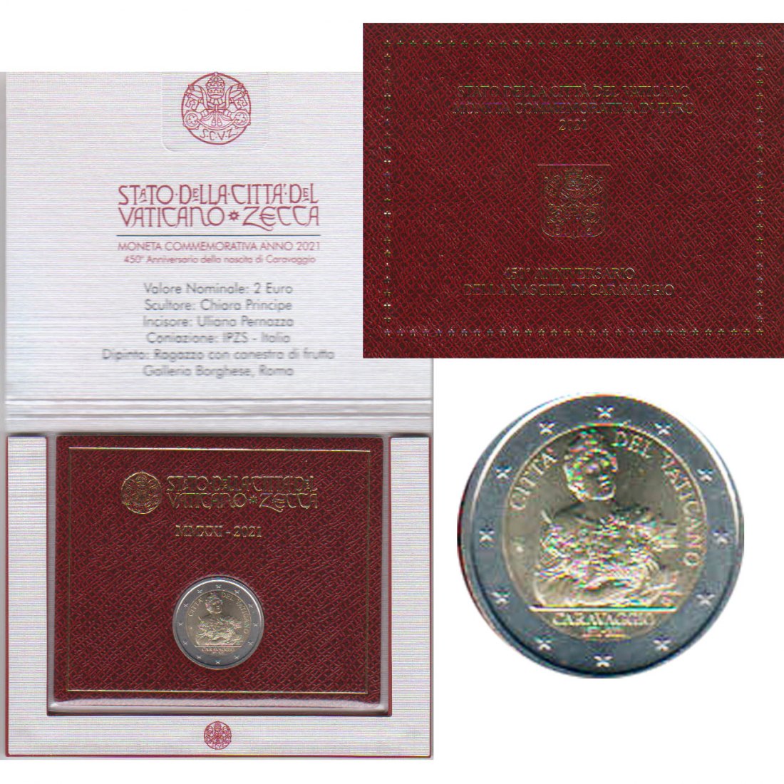  Offiz. 2-Euro-Sondermünze Vatikan *450. Geburstag von Caravaggio* 2021   
