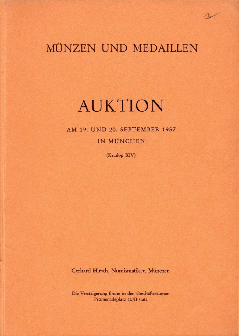  Hirsch (München) Auktion 14 (1957) ua Sammlung Münzen und Medaillen von Württemberg und Randgebieten   