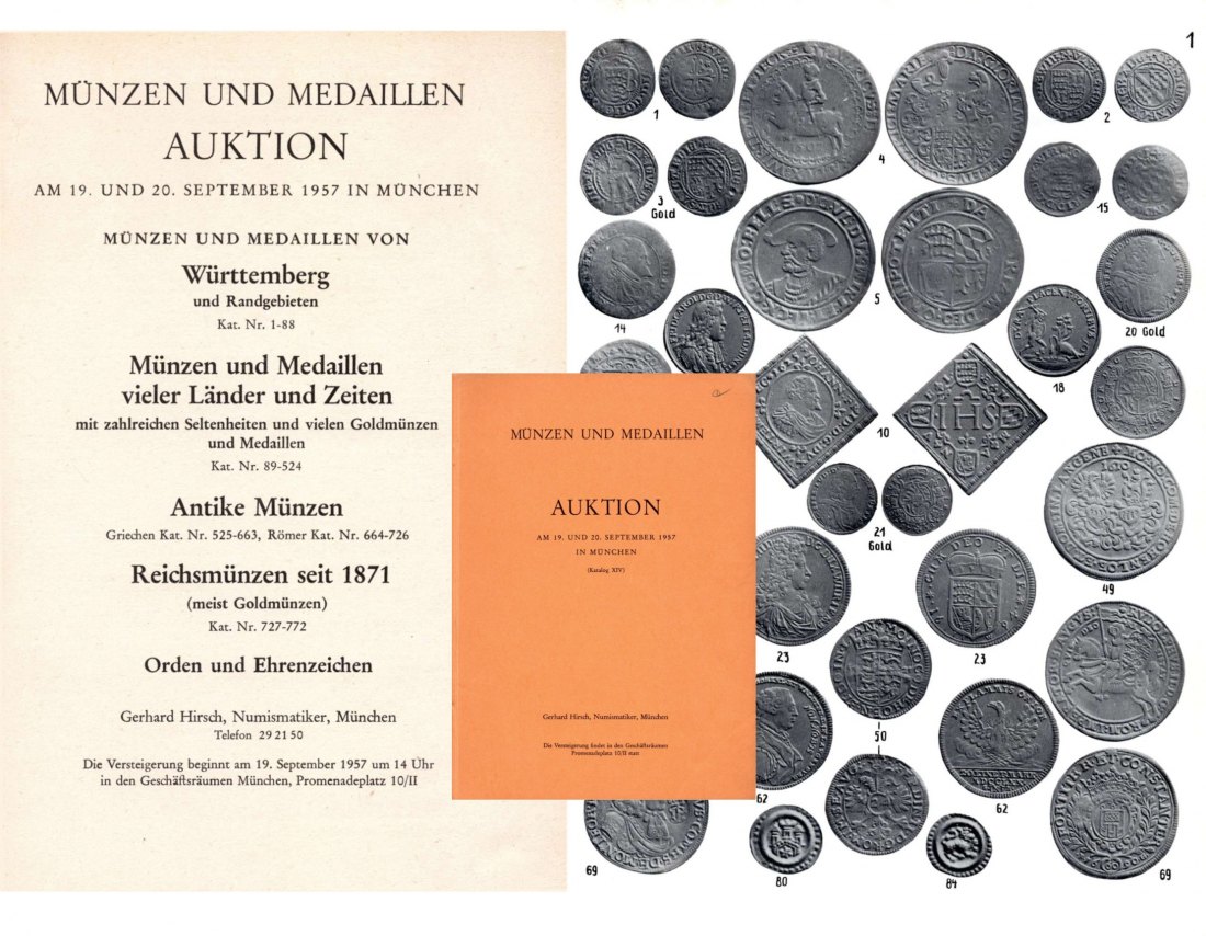  Hirsch (München) Auktion 14 (1957) ua Sammlung Münzen und Medaillen von Württemberg und Randgebieten   