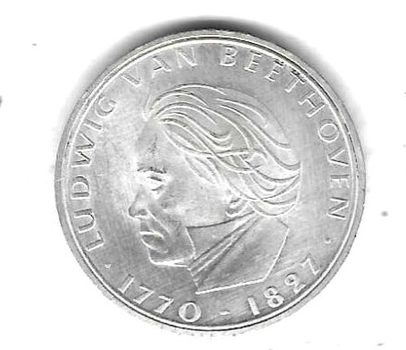  BRD 5 Mark 1970, Ludwig van Beethofen, Silber 11,2 gr. 0,625, Stempelglanz,siehe Scan unten   