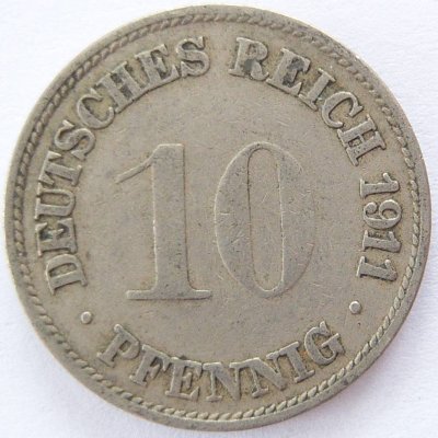  Deutsches Reich 10 Pfennig 1911 G K-N ss   