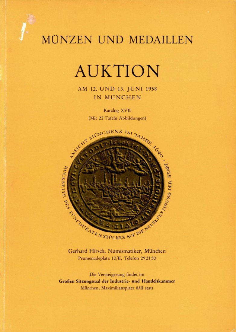  Hirsch (München) Auktion 17 (1958) Sammlung Prägungen der Hansestadt Hamburg / Deutsche Ritter Orden   