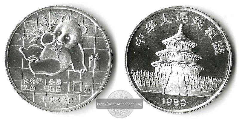  China  10 Yuan  1989  Panda   FM-Frankfurt  Feinsilber: 31,11g   
