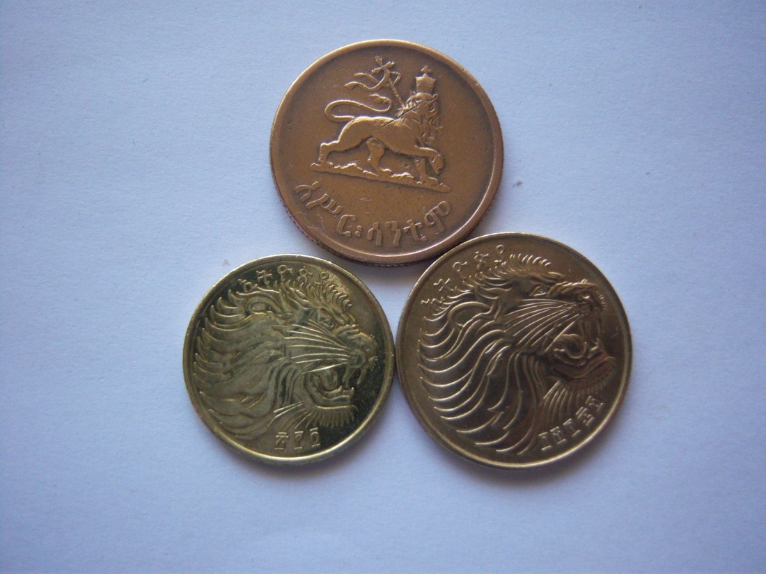 Äthiopien, 3 verschiedene Münzen,siehe Bild und Texte   