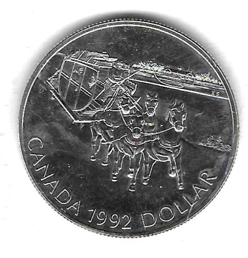  Kanada 1 Dollar 1992, Postkutsche von Kingston, Silber 23,33 gr. 0,500, Polierte Platte,   