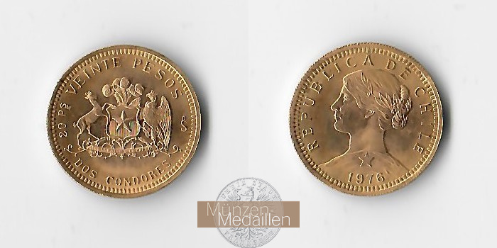 Chile MM-Frankfurt Feingold: 3,66g 20 Pesos 1976 