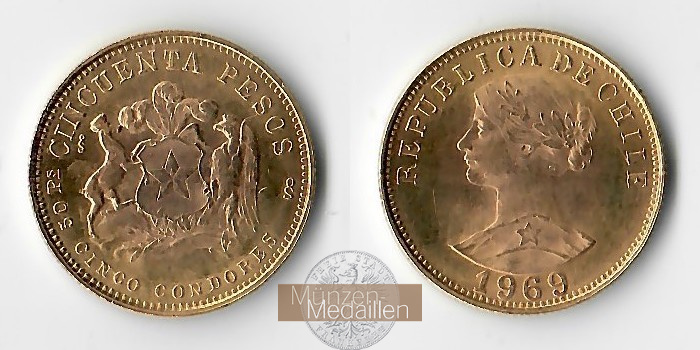 Chile MM-Frankfurt Feingold: 9,153g 50 Pesos 1969 