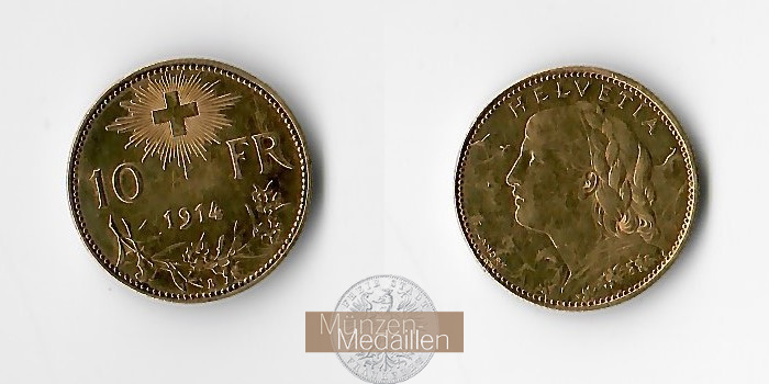 Schweiz MM-Frankfurt Feingold: 2,90g 10 sFR 1914 B 