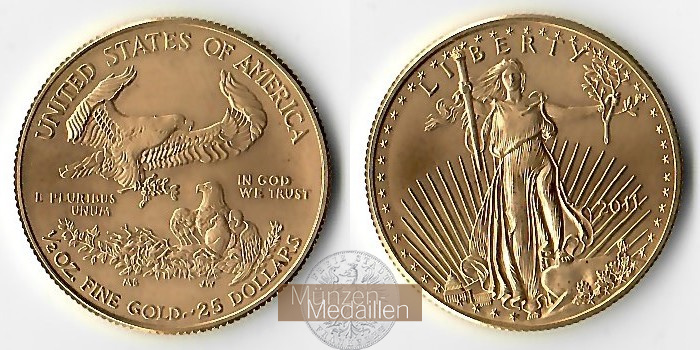 USA  25 Dollars MM-Frankfurt  Feingold: 15,5g Adler 2011 