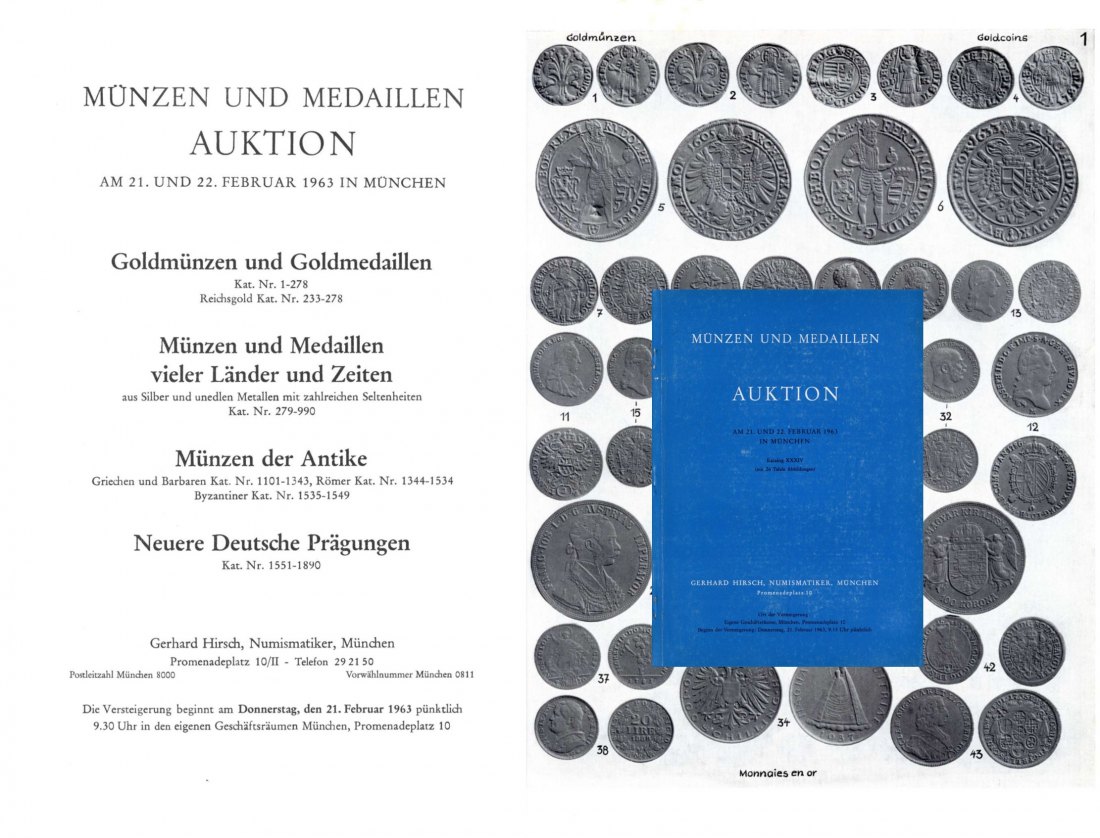  Hirsch (München) Auktion 34 (1963) Münzen und Medaillen vieler Länder und Zeiten ,besonders GOLD   