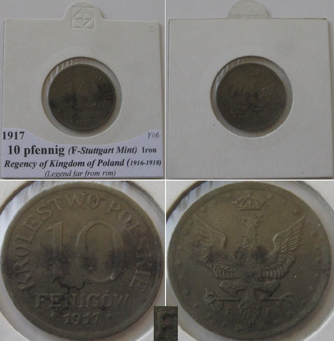  1917, 10 pfennig, F, Kingdom of Poland under Germany   