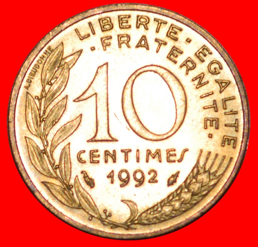 * DOLPHIN (1962-2001): FRANCE ★ 10 CENTIMES 1992 UNC MINT LUSTRE! LOW START ★ NO RESERVE!