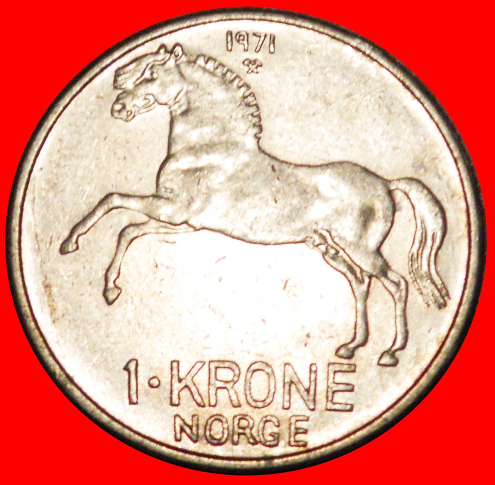  * HORSE (1958-1973): NORWAY ★ 1 CROWN 1971 MINT LUSTRE! OLAV V (1957-1991) LOW START ★ NO RESERVE!   