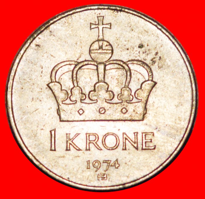  * PORTRAIT LEFT (1974-1991): NORWAY ★ 1 CROWN 1974AB! OLAV V (1957-1991) LOW START ★ NO RESERVE!   