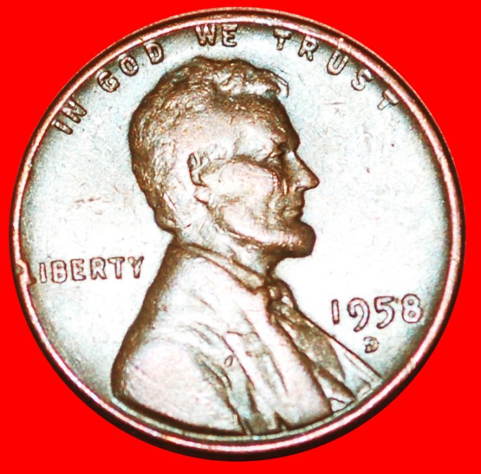  * WEIZEN PENNY (1909-1959): USA ★ 1 CENT 1958D! LINCOLN (1809-1865) OHNE VORBEHALT!   