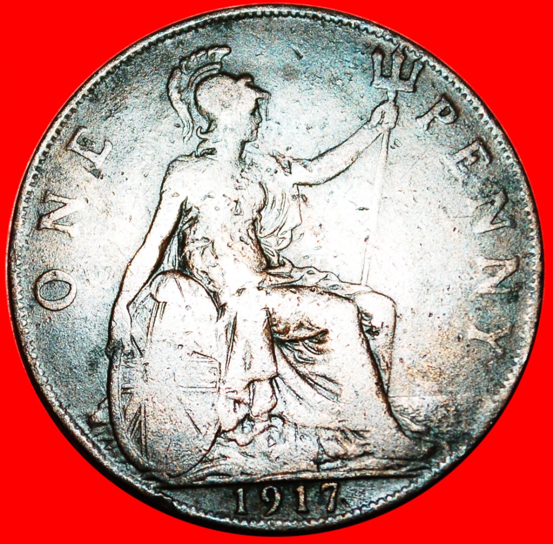 * HERRIN DER SEEN *GROSSBRITANNIEN★PENNY 1917 GEORG V. (1911-1936) INTERESSANTER TYP★OHNE VORBEHALT!