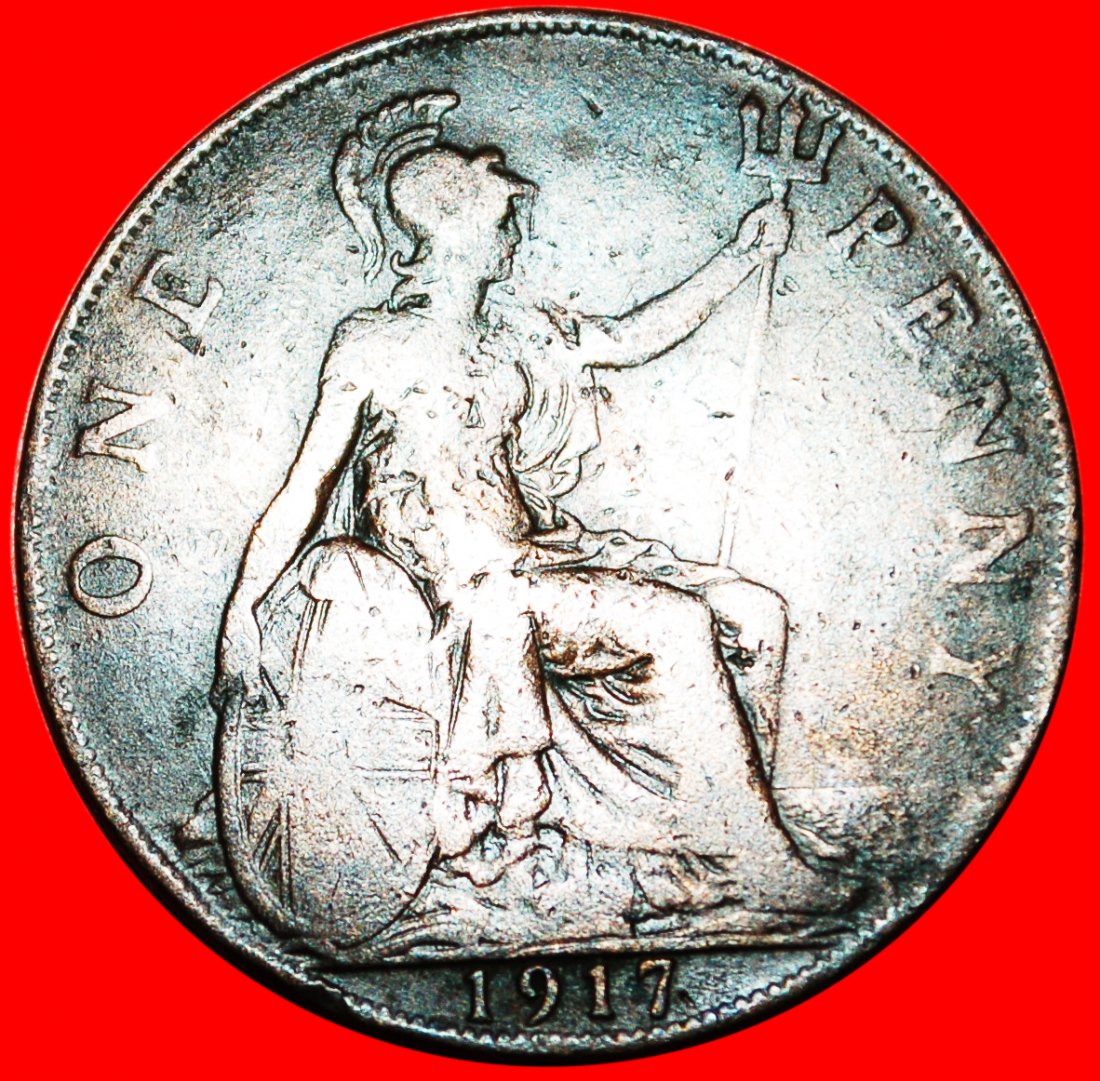  * MISTRESS OF THE SEAS * UNITED KINGDOM ★ PENNY 1917 GEORGE V (1911-1936)★LOW START! ★ NO RESERVE!   