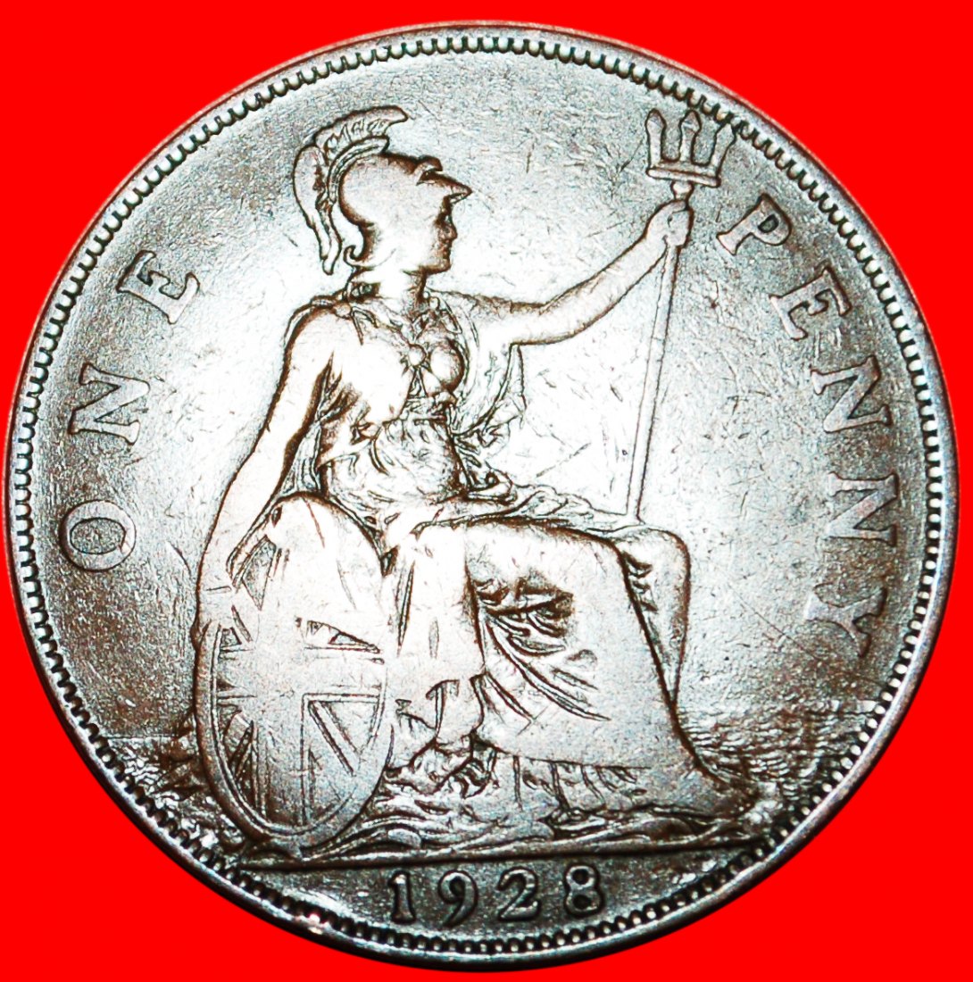  * HERRIN DER SEEN *GROSSBRITANNIEN★PENNY 1928 GEORG V. (1911-1936) INTERESSANTER TYP★OHNE VORBEHALT!   