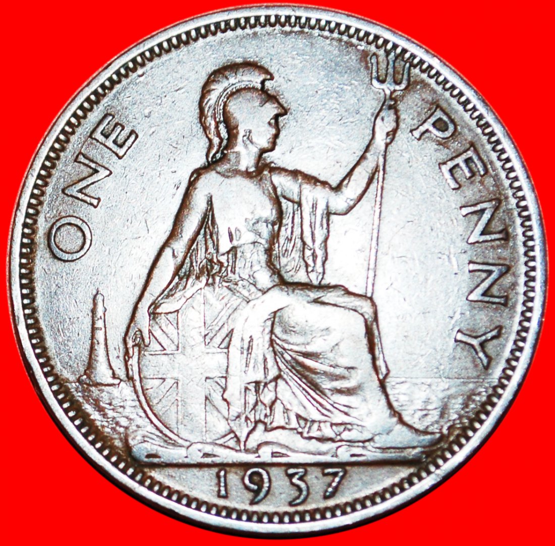  * HERRIN DER SEEN*GROSSBRITANNIEN★PENNY 1937 GEORG VI. (1937-1952)★INTERESSANTER TYP★OHNE VORBEHALT!   