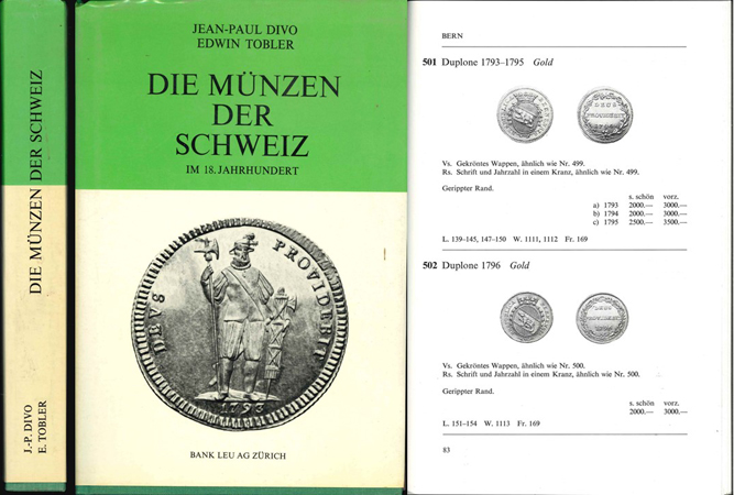  Jean-Paul Divo, Edwin Tobler; Die Münzen der Schweiz in 18. Jahrhundert; Bank Leu Ag; Zürich 1974   