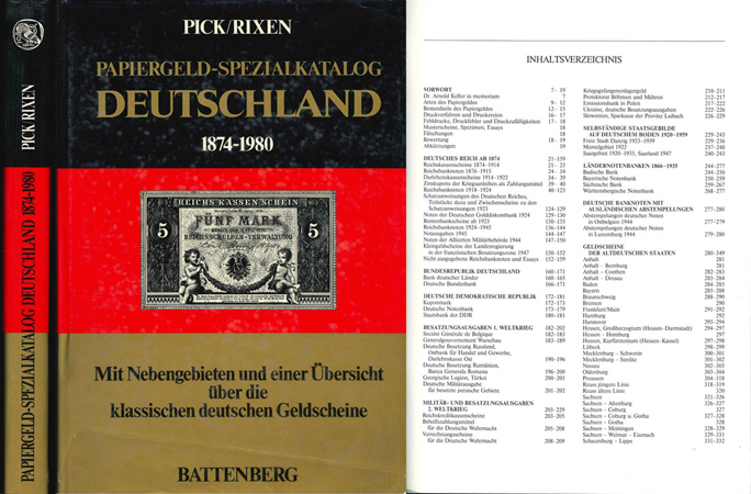  Pick / Rixen; Papiergeld - Spezialkatalog Deutschland 1874-1980; Battenberg 1982   
